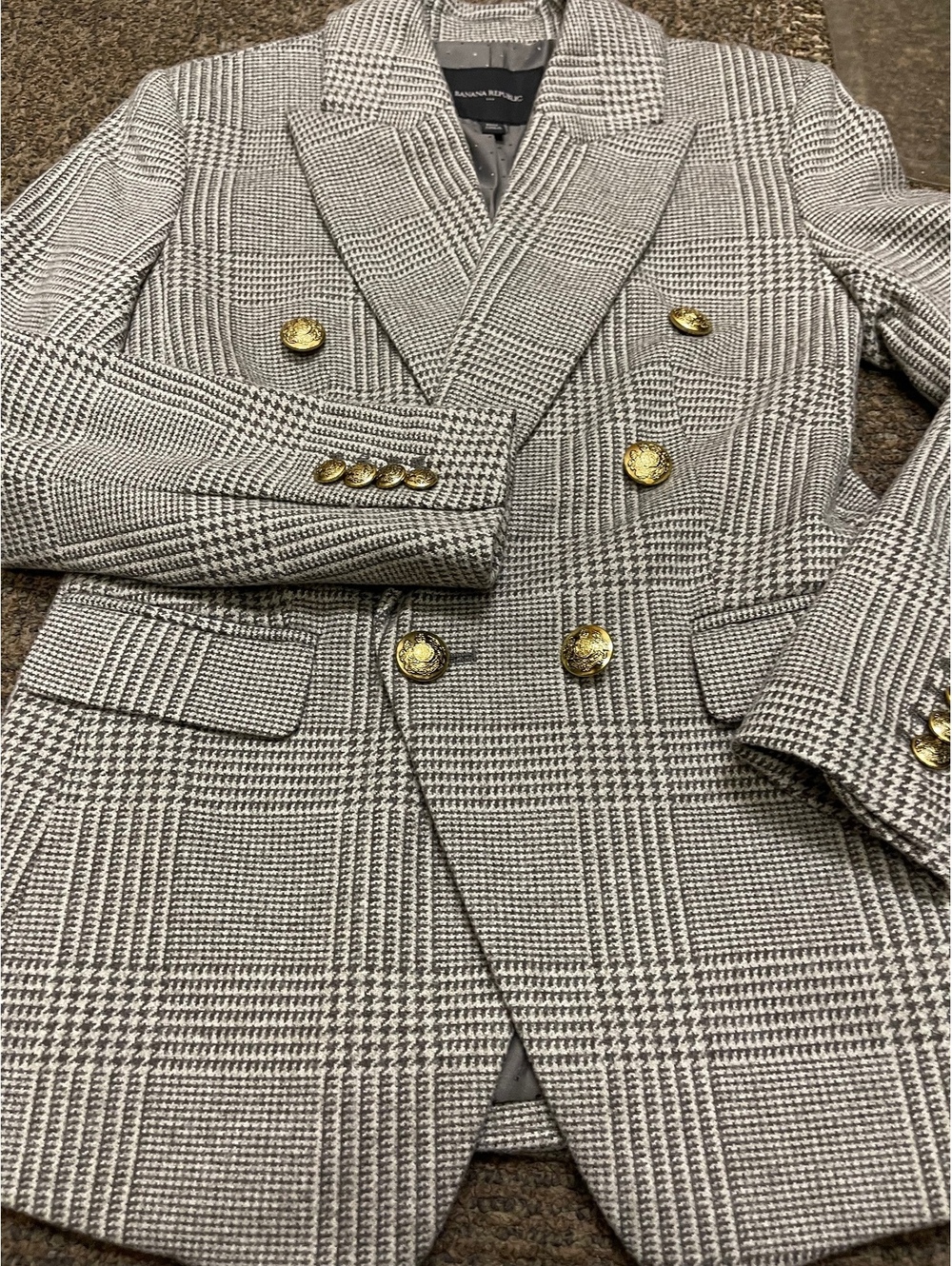 Banana Republic Women's Double-Breasted Plaid Blazer with Br - Picture 7 of 8